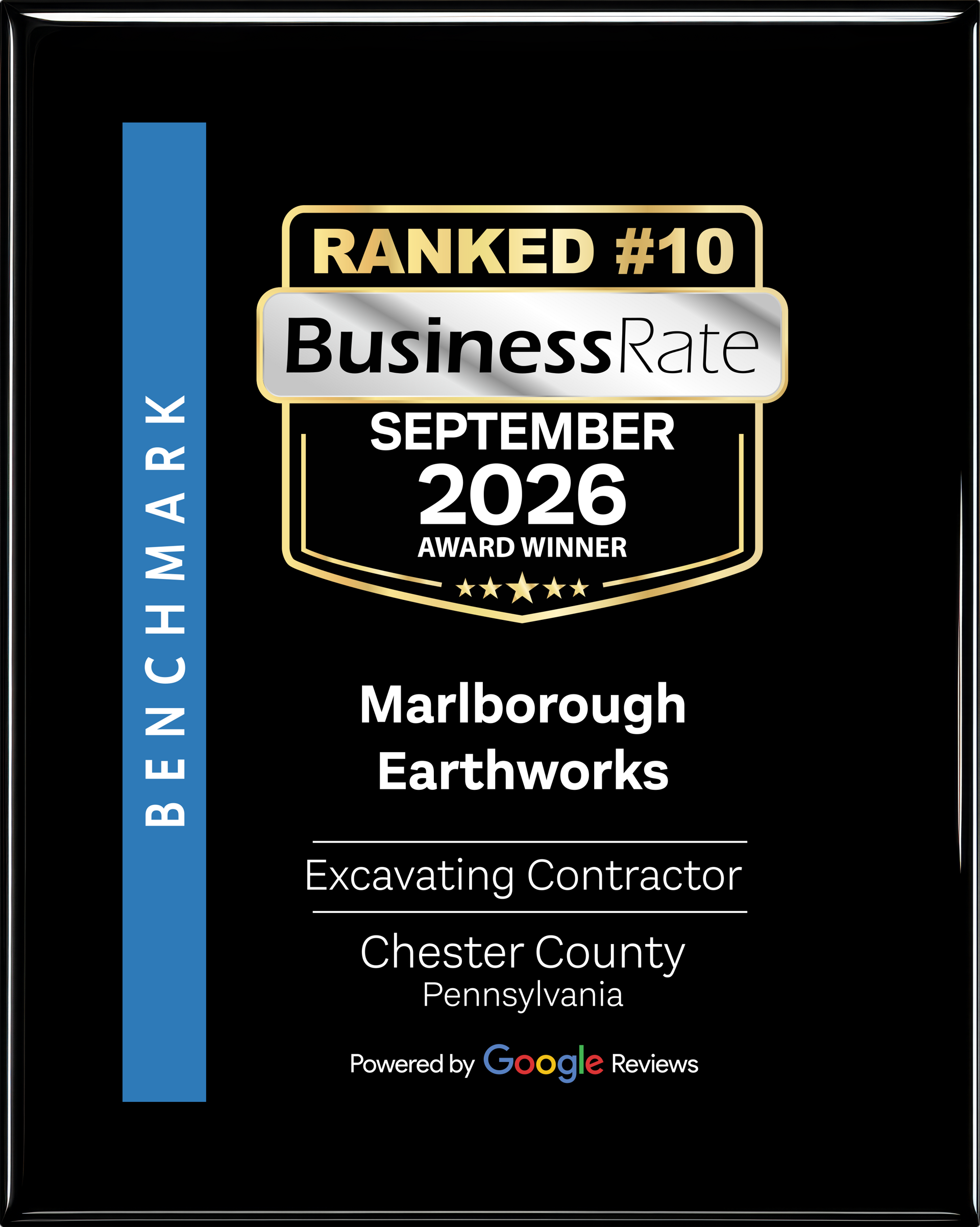 BusinessRate September 2026 award winner, ranked #10 in Chester County, Pennsylvania
